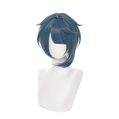 XiongXiongLe Peluca de cosplay de anime de Halloween, disfraz para mujer, peluca corta y recta, color azul profundo, pelucas de repuesto + gorra