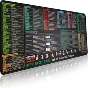 Excel Shortcuts unterlage Deutsch | Mousepad Großes 80x30cm Excel Schreibtischunterlage | Shortcut Tasten Mauspad | Excel-Tastenkombinationen XL-Spickzette Gaming-Mauspad l Anti-Rutsch Dest Mat