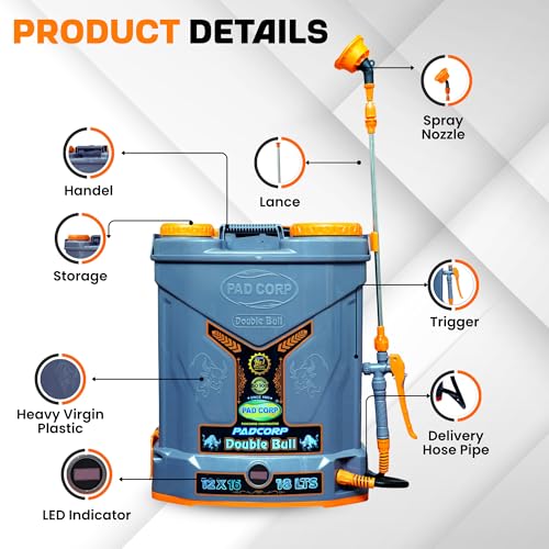 Image of PAD Corp Double Bull 12Vx16Ah Battery Sprayer with Double Motor High Pressure Spray Pump 18 Litre for Agricuture & Garden, 2AH Fast Charger with Digital Percentage Meter (1 Year Warranty)