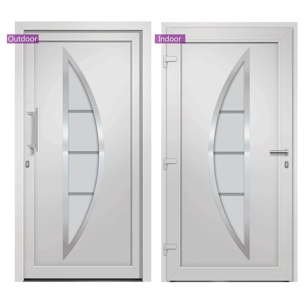 Porta di casa in PVC bianco, 88 x 200 cm, 70 mm, chiusura a 5 punti, cerniere 3D, vetri isolanti, kit completo per ingresso sicuro