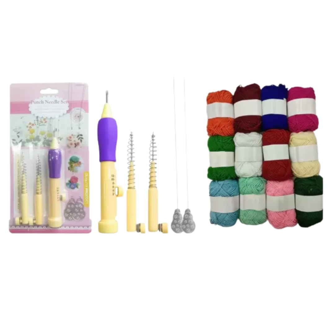 KHUSHA CREATIONS Punch Needle Embroidery Kit with 12 Yarn Oon Balls | Complete DIY Craft Set for Beginners & Professionals | Punch Needle Tool, Threaders & Accessories-image-34
