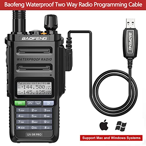 BAOFENG UV-9R PRO Dustproof Waterproof IP67 Transceiver Walkie Talkie 5W Handheld Dual Band Rechargeable Two Way Radio with Extra Programming Cable,Headsets,Speaker Mic（Black）
