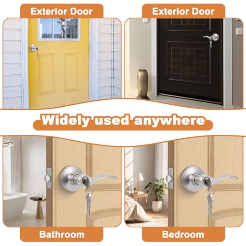 Probrico 10 Pack Keyed Alike Entry Levers, Wave Style Satin Nickel Entry Locksets, Exterior Interior Door Levers with Lock and Same Keys(for Bedroom or Office) - Image 6