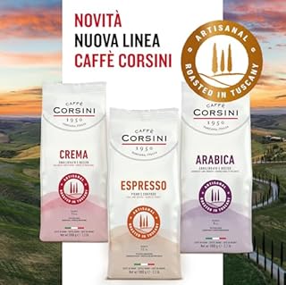Caffè Corsini - Café en Grains 1 kg Crema, Mélange Arabica et Robusta, Torréfaction Moyenne, Goût Équilibré et Déterminé, Origine Amériques, Asie et Afrique