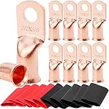 TKDMR 10pcs 2/0 AWG-3/8 Battery Lugs,Heavy Duty Wire Lugs,Ring Terminals,Battery Cable Ends,0 Guage terminals,Battery Terminal Connectors with 10pcs 3:1 Heat Shrink Tubing