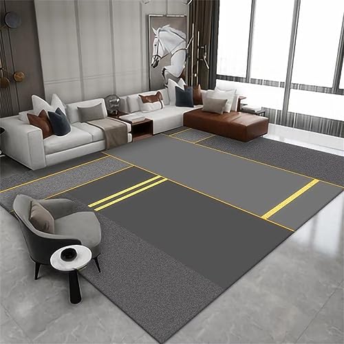 Tapis de salon gris lavable en machine avec motif simple géométrique 40x60