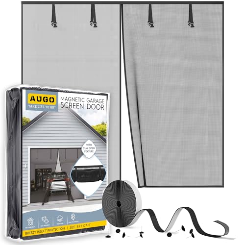 Image of AUGO Garage Door Screen Magnetic Closure - Garage Screen Doors for 1 Car Garage Pull Down - Magnetic Screen Door Mesh - Heavy Duty Weighted Bottom- Pet & Kid Friendly - Keep Open Feature - 8' x 7'