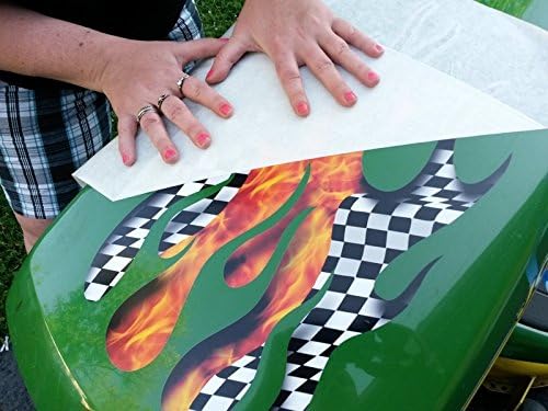 Flame Decals - Torched Checkered Flag - Sunken Carved - for - 3pc. Set for John Deere & All mowers Garden Tractors