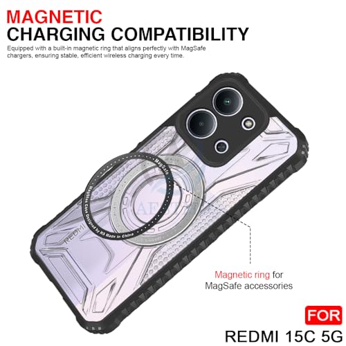 Image of AESTMO Hybrid Shockproof Back Cover Case for Redmi 15C 5G Compatible with MagSafe | Hard Back Case Cover for Redmi 15C 5G (PC & TPU, Translucent Back, Black Sides)