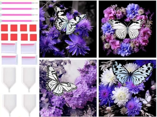 Loisirs Créatifs Adultes : Lot de 4 tableaux diamond painting papillon 5D pour magnifier le salon