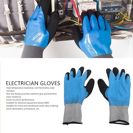 Image of Preptep Electrical Insulated Gloves, 1000V Voltage Resistance Electrician High Voltage Gloves Flame Retardant Insulation Work Gloves With Rubber Non Slip Design Electrician Gloves,2 Piece