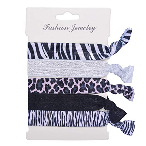 Image of Beauty Wig World 7 Pack Elastic Ribbon Hair Ties Set 35 Pcs Leopard No Crease Ponytail Holder Hair Bands Hair Supplies Colorful Bracelet for Girl and Women Hair Accessories