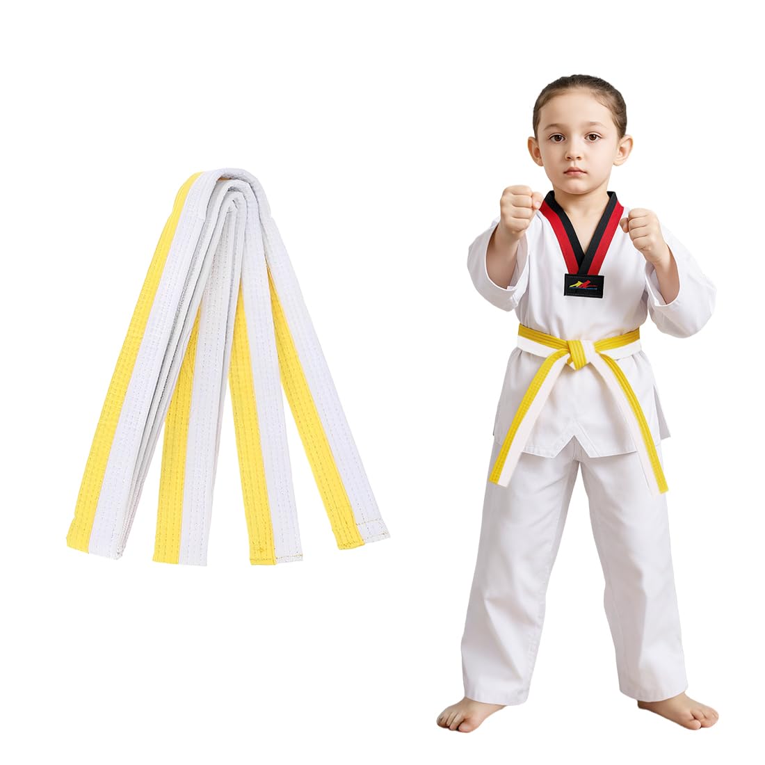 1 pcs Blanco amarillo Cinturón Taekwondo, Cinturón de Judo, Cinturón de Artes Marciales, Cinturones de Judo de Karate, Cinturón de Taekwondo Para Artes Marciales, Cinturón de Taekwondo, 160cm