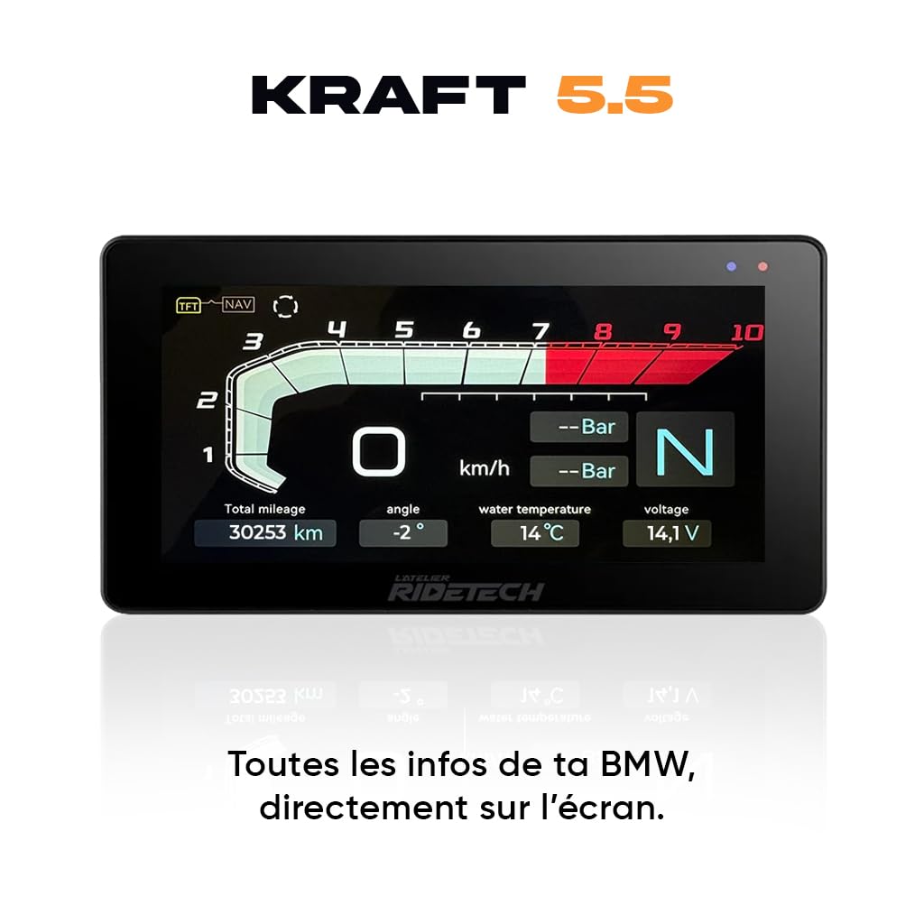 Kraft 5.5 Système Intelligent pour Motos BMW, Écran 5,5 Pouces, CarPlay/Android Auto, Navigation GPS Waze/Maps, Plug & Play, Contrôle Molette BMW
