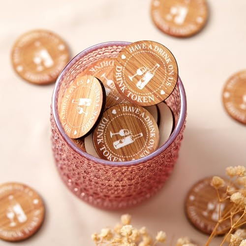 Image of Marsui 100 Pcs Wooden Drink Tokens Bulk for Wedding Party Personalised Drink Tickets Poker Chips for Guest Wedding Favors Beverage Birthday Party Bar Table Decoration Supplies(Highball Cup Pattern)
