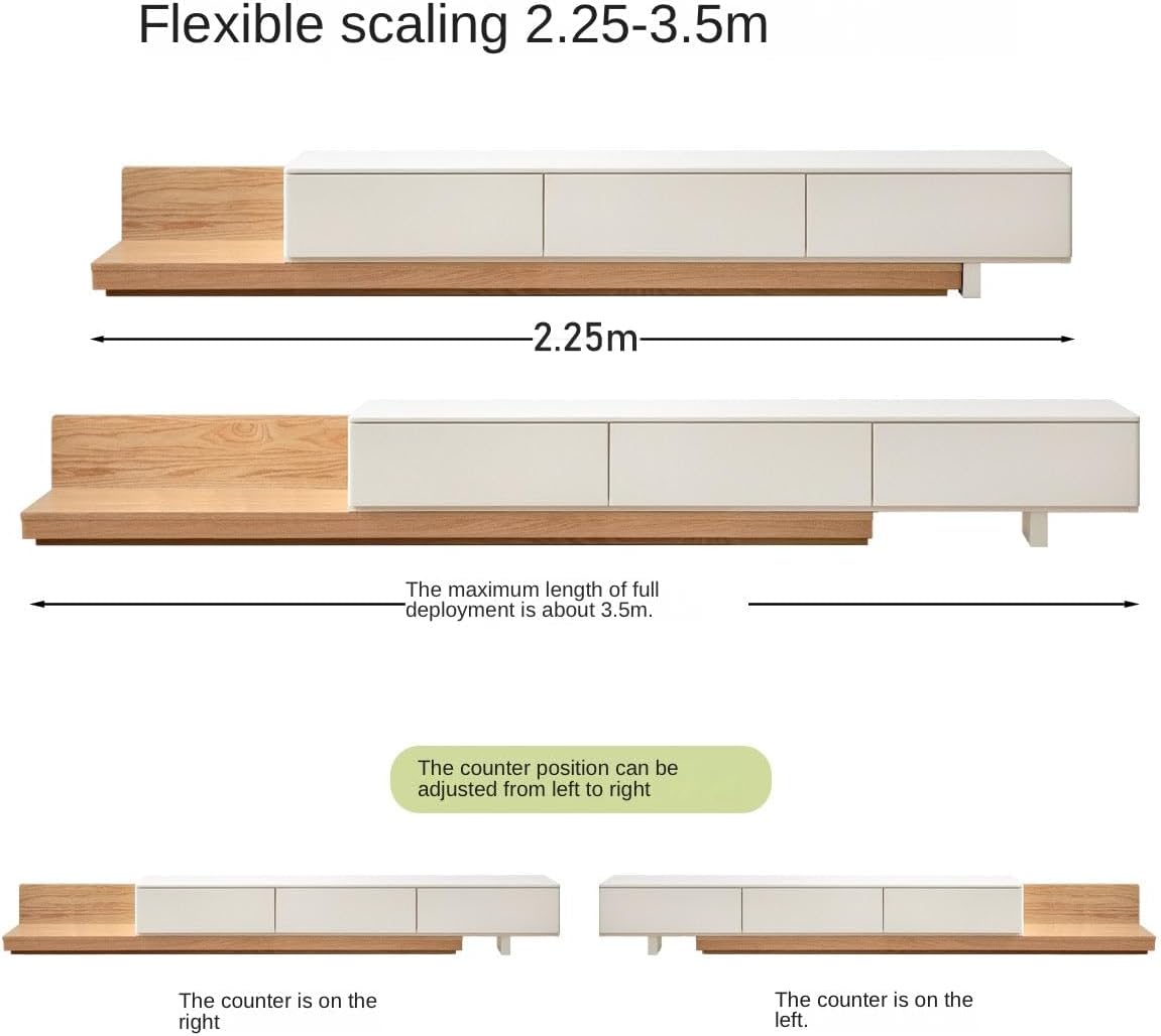 GVAwood Tulipwood, Ash, Solid Rubberwood Retractable Floor TV Cabinet. 88.5-137.7х15.7х11.8 inch / 225-350х40х30 сm/Walnut Color/Ash Retractable TV Cabinet