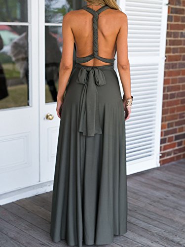 Clothink Women Gray Summer Deep V Neck Prom Dress L #TOP2