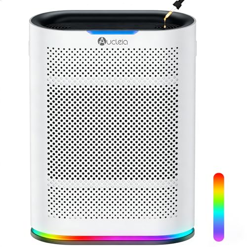 Air Purifiers for Home Large Room Cover 2,100 Ft²,Home Air Purifier with Air Quality Monitor & Aromatherapy,Auto H13 Air Purifier Removes Pets Hair Dust Smoke Odor,with 7 Colors Light(White)