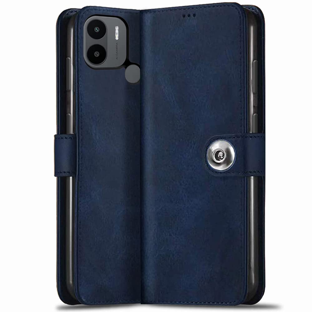 TheGiftKart Flip Cover Back Case for Poco C50 / Mi Redmi A1 Plus | Genuine Leather Finish | Designer Button | Inbuilt Pockets & Stand | Flip Cover Back Case for Poco C50 / Mi Redmi A1 Plus (Blue) (B0BRYDMQL8) Amazon Price History, Amazon Price Tracker