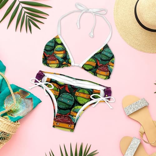 Bikini deux pièces imprimé tortues colorées maillot de bain triangle original - 6