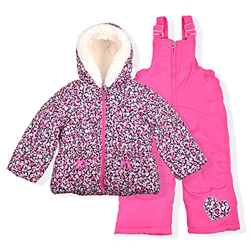 Arctic Quest Girls' Bib Snow Pants and Ski Jacket Water-Resistant Snowsuit For Kids Winter Hooded Jacket, Rose Violet, 5-6