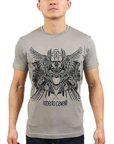 ROBERTO CAVALLI Grey Tiger Logo Crewneck T-Shirt for Mens
