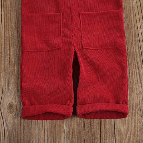 Toddler Baby Corduroy Knotted Jumpsuit Solid Bib Overalls With Pocket Retro Strap Pants For Boys Girls (Red, 12-24 Months) #TOP4