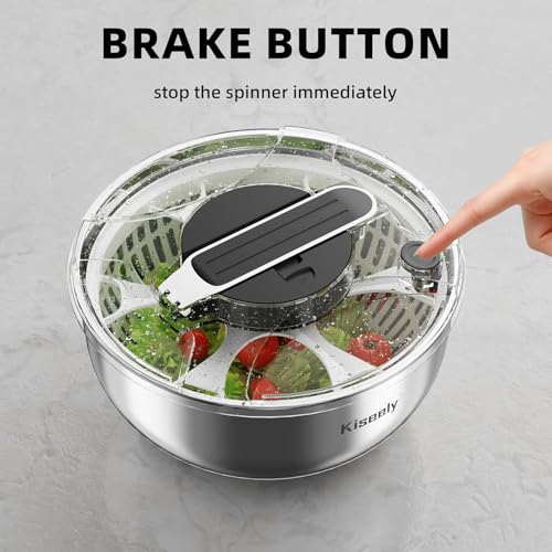 Stainless Steel Salad Spinner, Easy Press Large Vegetable Dryer Washer, 4.2Qt Fruit Washer with 304 Stainless Steel Bowl for Lettuce, Vegetable, Herbs, Berries (QE1) - Image 4