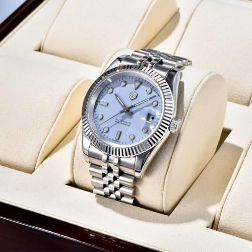 Image of RollsTimi Automatic Men's Watch, NH35A Movement, 40mm Stainless Steel Case Waterproof Wrist Watch for Men Luminous Hands & Day Display, Stylish for Business, Casual & Sports