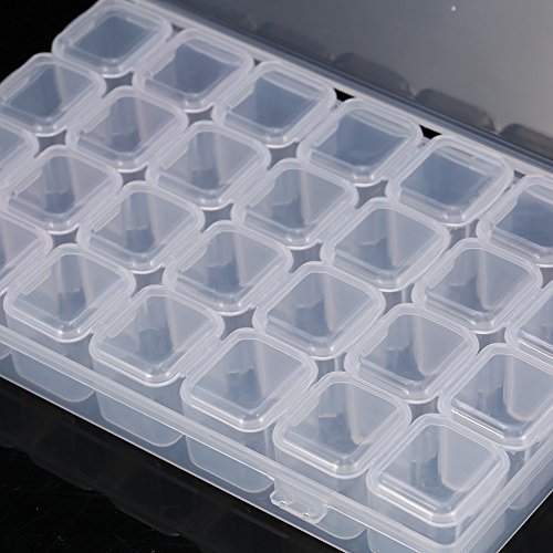 Nail Art Decoration Box-28 Slots Empty Clear Nail Art Decoration Rhinestone Gem Bead Container Storage Box - Afbeelding 5