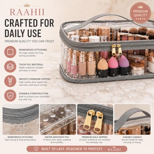 Image of RAAHII 2 Piece Transparent Makeup Organizer Bag for Women | Waterproof PVC Cosmetic Travel Pouch | Vanity & Toiletry Storage for Makeup, Skincare, Brushes & Accessories | Clear Organizer Case