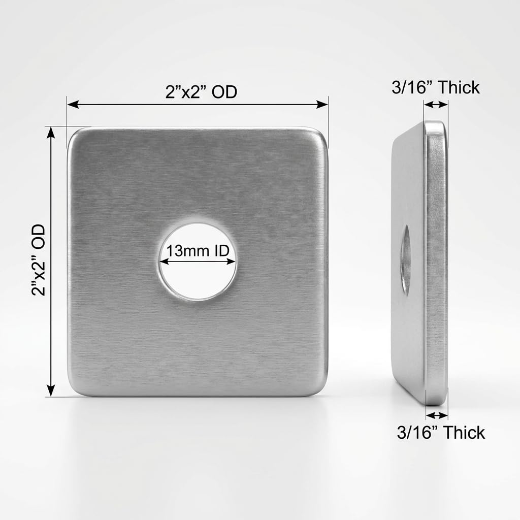 QWORK Confezione da 50 rondelle quadrate zincate – diametro interno 1/2", diametro esterno 2x2, spessore 3/16", fissaggio piastra anti-allentamento per edilizia e attrezzature industriali
