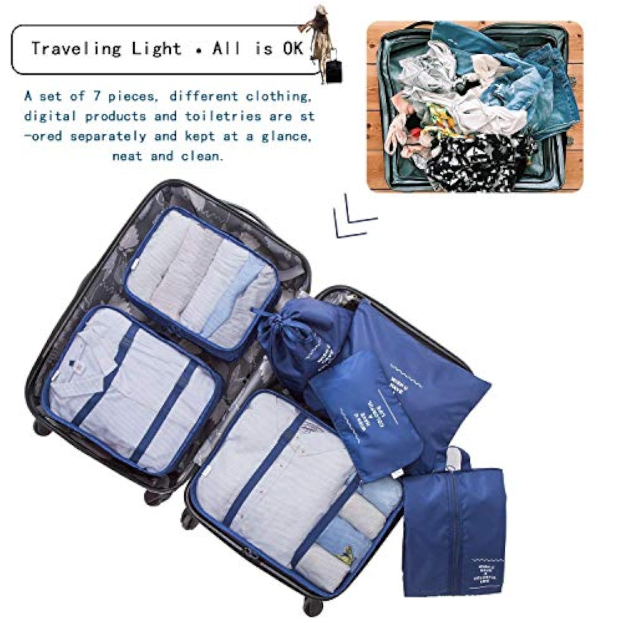 7 Set Packing Cubes, Luggage Packing Organizers