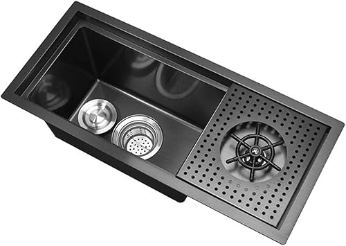 WYKD - Fregadero de cocina de acero inoxidable de 23.6 x 10.2in con tapa, lavaplatos de un solo tanque (tamaño negro)