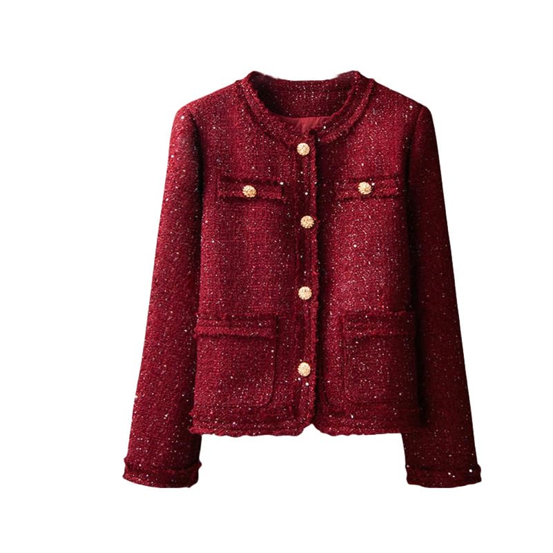 Veste en tweed rouge chic pour rayonner au bureau cet hiver
