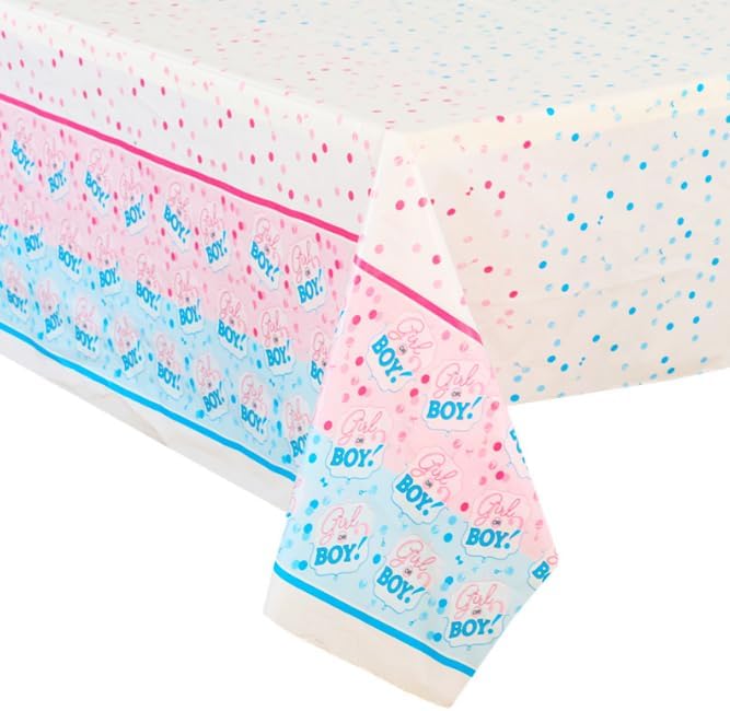2pcs Gender Reveal Pink Blue Boys or Girls Theme Tablecloth Rectangular Plastic Table Cover Waterproof Party for Baby Shower Gender Reveal Party Decorations
