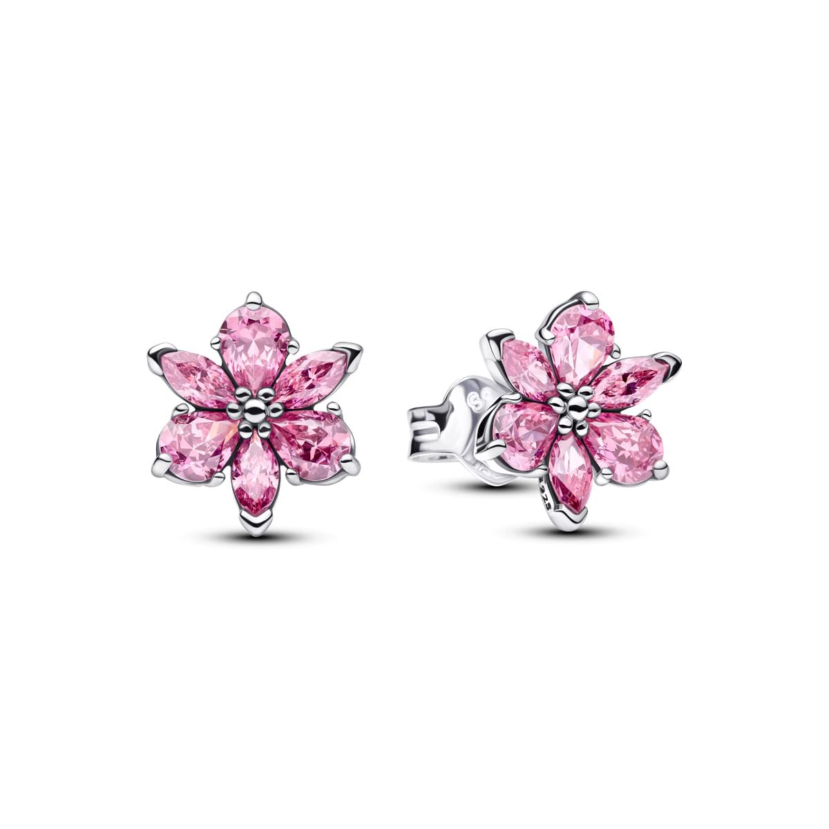 PANDORA Orecchini a lobo Herbarium Fiore Rosa, 925 argento Sterling con zirconi cubici, orecchini con pietre rosa a forma di fiore, gioielli da donna, 292633C02