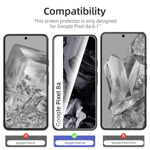 Image of NEW'C 3 Pieces Screen Protector for Google Pixel 8A, Tempered Glass, Anti-Scratch, Anti-Fingerprint, Bubble-Free, 9H Hardness, 0.33 mm, Ultra Transparent, Ultra Resistant