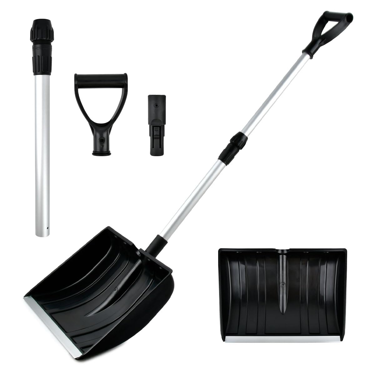 DODUOS 120CM Long Wooden Handled Snow Pusher, 41CM Wide Retractable Snows Shovel Black, Lightweight Portable, Snow Shovel for Car Driveway, Snows Shovels Heavy Duty for Car Camping and Garden
