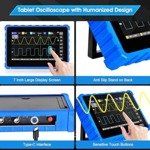 Image of Digital Tablet Oscilloscope, Automotive Oscilloscope Dual Channel 100MHz Bandwidth, 1GB Storage Frequency Analyzer with 7-inch LCD Touch Screen, Anti Burn Oscilloscope Kit