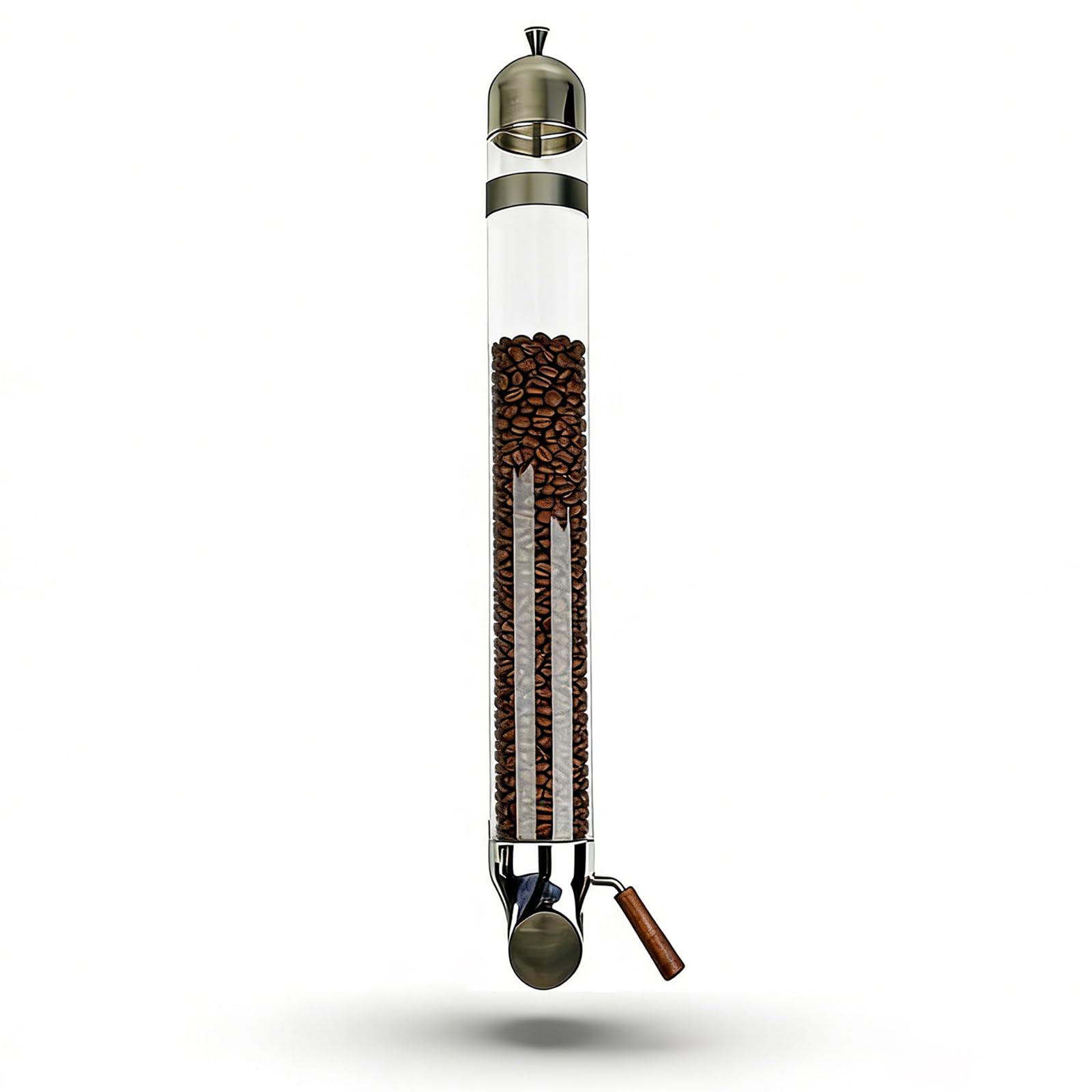 Distributeur de grains de café mural en acier inoxydable avec sortie réglable, tube en verre de diamètre 9 cm, idéal pour les bonbons, le thé, les céréales