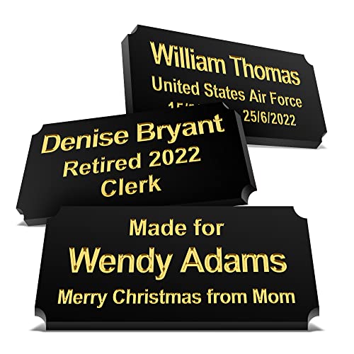 Image of Personalized Name Plates, Deep Engraved Plaque, Black Brass Trophy Plates Engraved, Custom Name Plate with Adhesive Backing or Screws, 3 inch W x 1 inch H