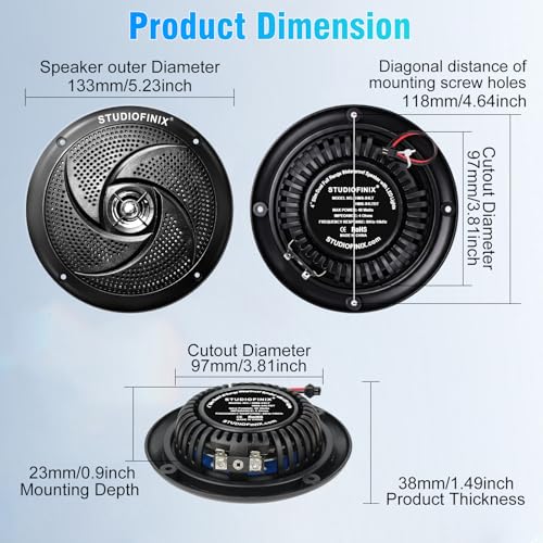 Enceintes marines étanches 10,16 cm de style fin et discret avec lumières LED intégrées noires - 7