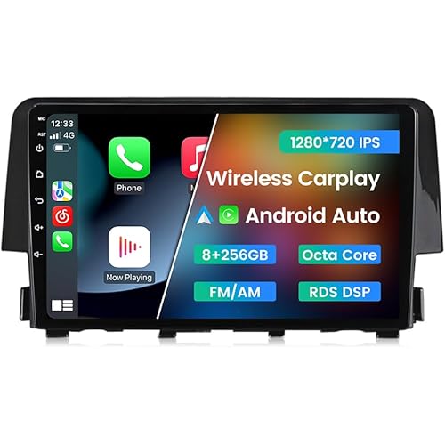Android 13 Radio Stereo for Honda Civic 2016-2021, Biorunn 9 Inch Octa Core GPS Navigation Wireless Wired Car-Play Android Auto Head Unit IPS Touch Screen FM AM RDS DSP, 8GB RAM 256GB ROM