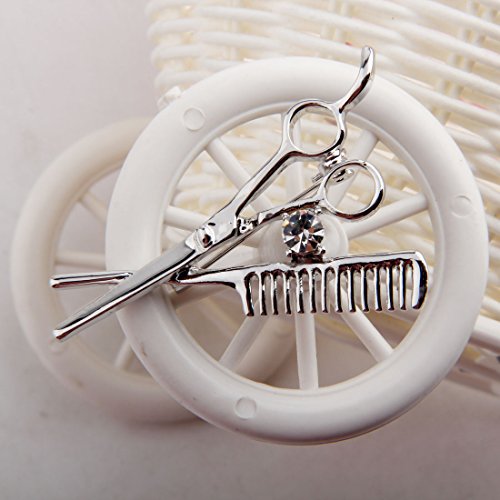 Tesoura de cabelo e pente de broche para presente de cabeleireiro