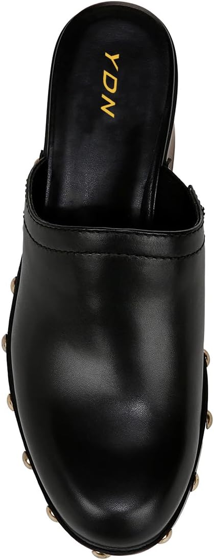 YDN Women Comfy Closed Rounded Toe Studded Clogs Mules Platform Slip On Block Mid Heel Sandals Party Dating Dress Shoe Size 4-16 US - Image 2