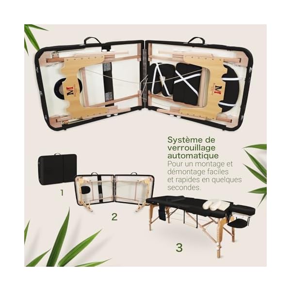 MASSUNDA All INKL Chaise de Massage Pliante et réglable en Hauteur – Table de Massage Mobile en Bois Massif avec Housse en éponge, accoudoirs et dossiers, appuie-tête Ergonomique (Noir)