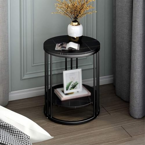 Image of NEST NATURE HAVEN Round Side Table Corner End Table for Living Room Bedside Mid Century Modern Coffee Table or Circle Accent Table for Small Spaces Metal Nightstand (Full Black)
