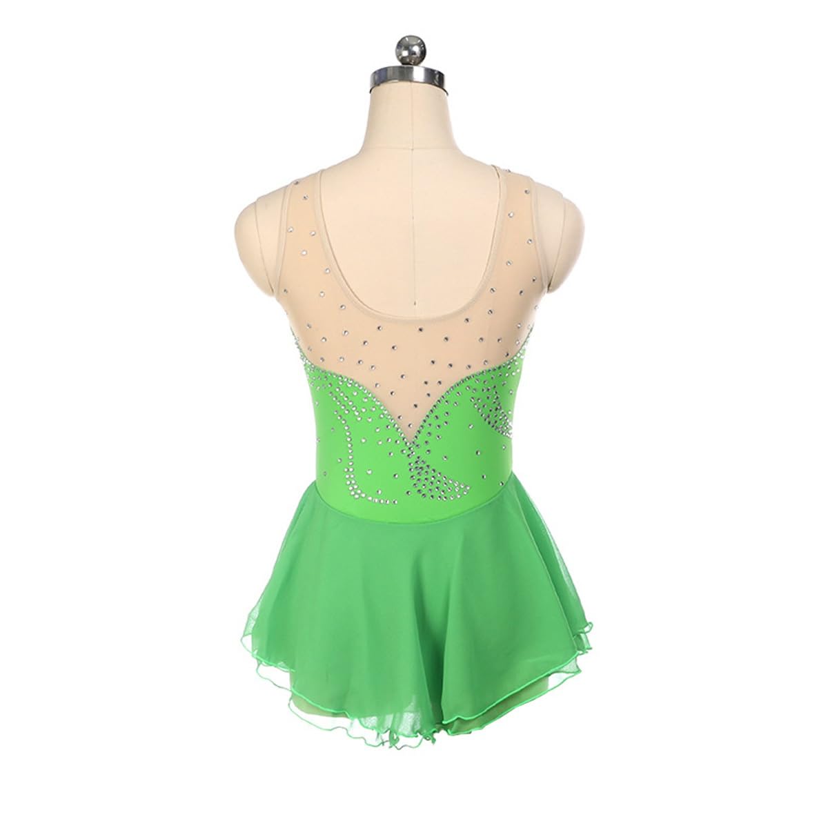 Vestido Patinaje Artístico De Sin Mangas para Mujer con Pedrería Coloridos Maillot Falda Ballet para Fiesta Actuación(Green,Large)