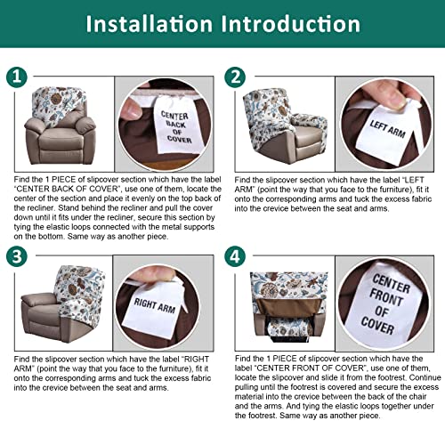 Niluoh Recliner Cover 4 Pieces Stretch Lazy Boy Recliner Slipcover Floral Printed Reclining Couch Covers Soft Sofa Slipcover Anti-Slip Fitted Furniture Protector With Storage Pockets, T5 #TOP6